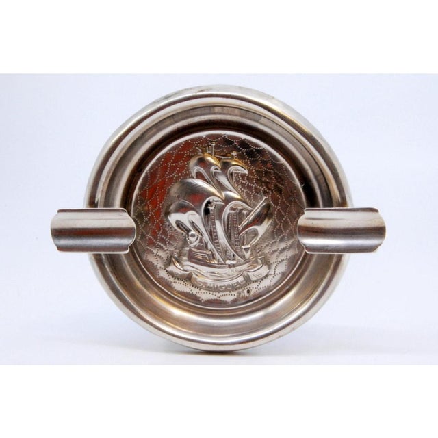 Silver Ashtray with Central Caravel Smiguel Relief and Cigarette Holders For Sale - Image 5 of 9