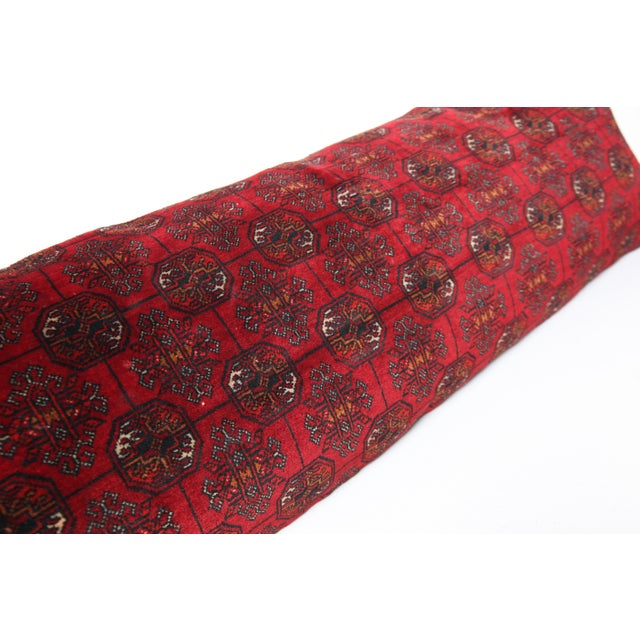 Red Vintage Turcoman Hand Knotted Wool Pillow – Decorative Sofa Throw Rug Pillow Cover -16'' X 46'' For Sale - Image 8 of 10