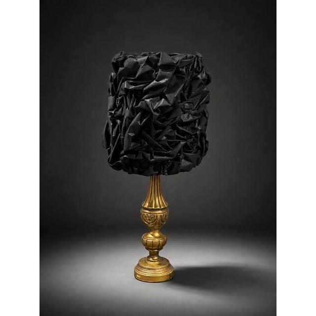 Late 19th Century Late 19th Century Ornate Gold Table Lamp With Black Textured Statement Shade For Sale - Image 5 of 5