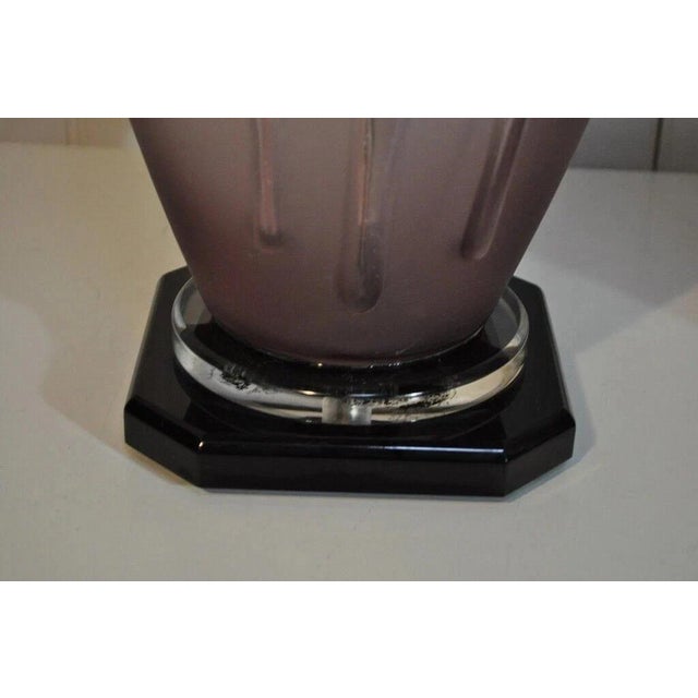 Glass Vintage Mid Century Modern Frosted Purple Glass & Lucite Table Lamps - A Pair For Sale - Image 7 of 10