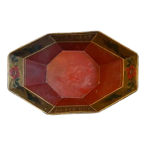 Antique Red Paint Decorated Tole Octagonal Centerpiece Basket or Bowl