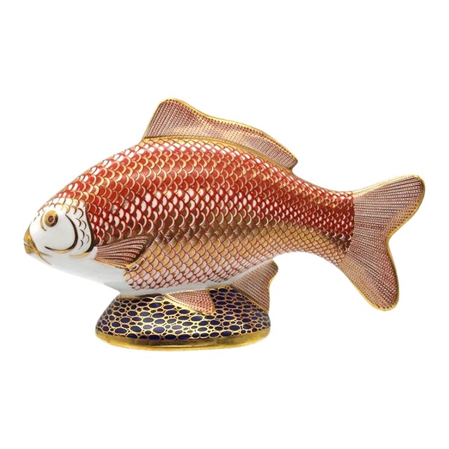 Vintage MCM Royal Crown Derby Bone China Golden Carp Fish Goldfish Figurine For Sale