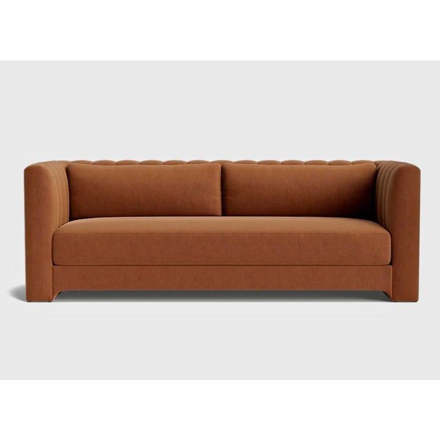 Textile Hollywood Regency 90" Designer Velvet Sofa With Ottoman For Sale - Image 7 of 7
