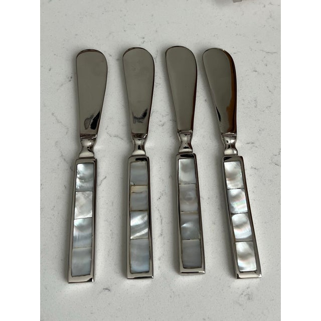 Late 20th Century Vintage Mother of Pearl & Stainless Canapé Knives-Set of 4 For Sale - Image 5 of 6
