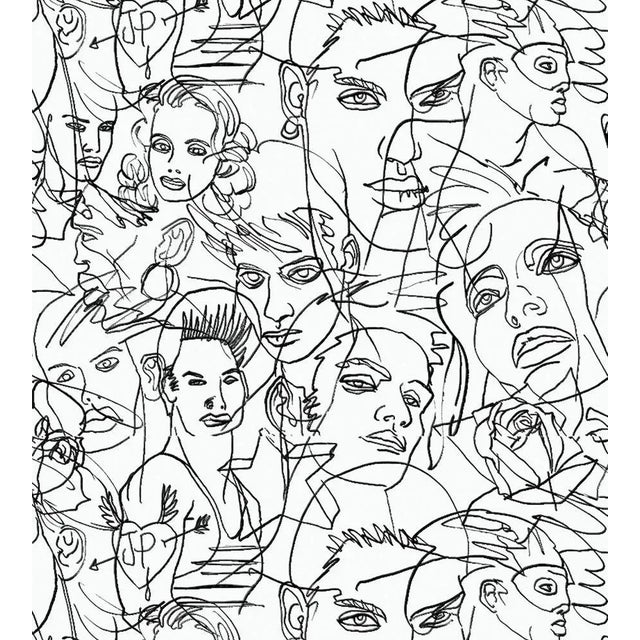 Sample - Jean Paul Gaultier for The House of Scalamandré Croquis Wallcovering, Ecru/Noir For Sale