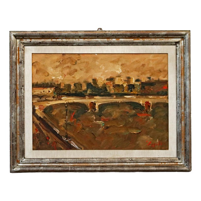 Emanuele Cappello, Bridge Over the Tiber, 1970s, Oil Painting on Canvas, Framed For Sale
