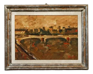 Emanuele Cappello, Bridge Over the Tiber, 1970s, Oil Painting on Canvas, Framed