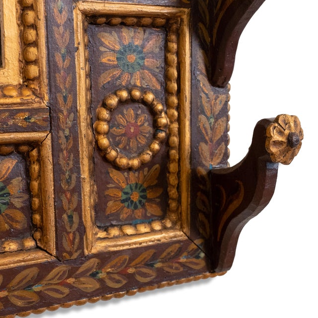 Early 20th Century Hand Carved & Painted Rajasthani Wooden Wall Cabinet For Sale - Image 4 of 18