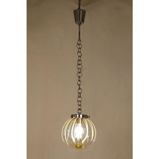Copper Pendant Light With Murano Blown Glass Globe, Italy For Sale - Image 8 of 11