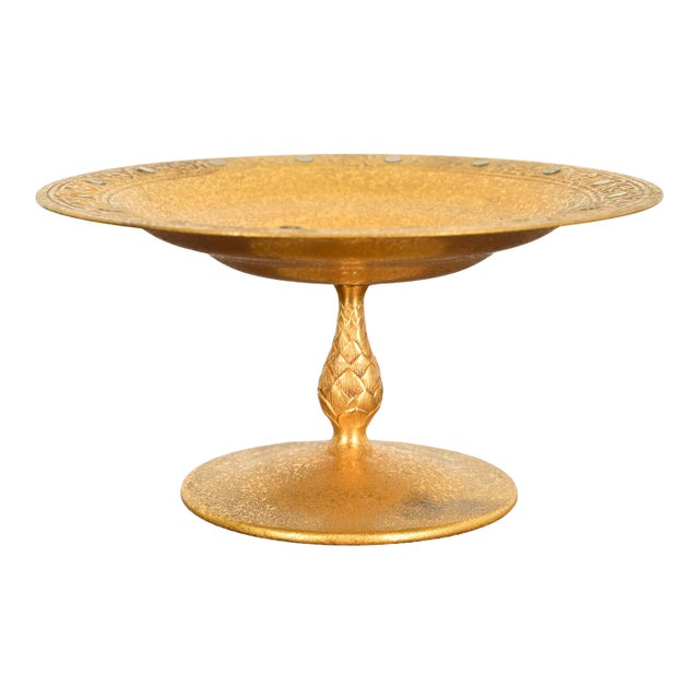 Tiffany Studios New York Bronze Doré Pedestal Bowl or Compote Dish With Abalone Inlay For Sale
