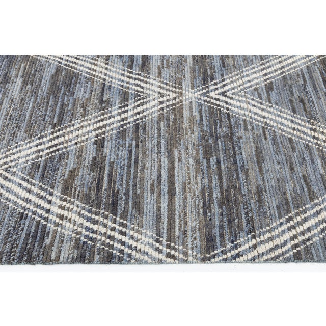 2010s Slate Blue Modern Moroccan-Inspired Wool Rug With Trellis/Diamond Pattern 8x10 For Sale - Image 5 of 11