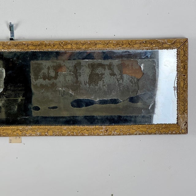 Victorian Antique Horizontal Long & Narrow Distressed Gilded Mirror For Sale - Image 3 of 14