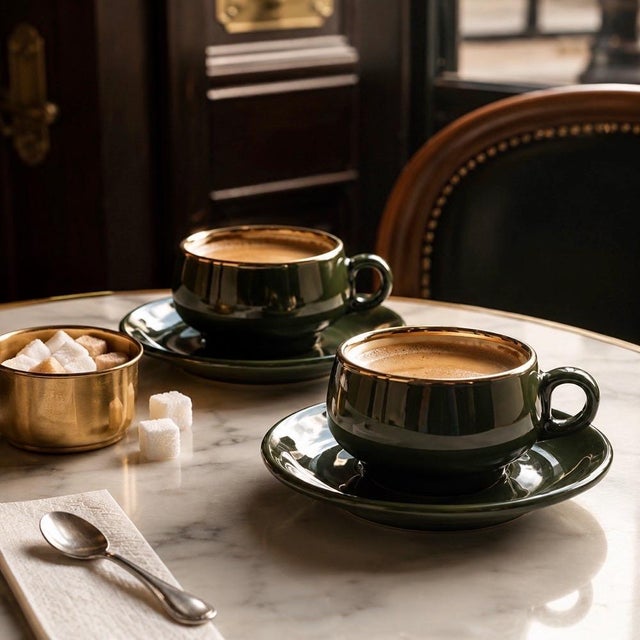 Immerse yourself in the warm atmosphere of Parisian brasseries with this magnificent set of vintage cups and saucers....