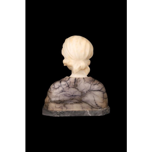 Stone Gustave Van Vaerenbergh, Bust of a Young Girl, 1900s, Alabaster and Marble Sculpture For Sale - Image 7 of 16