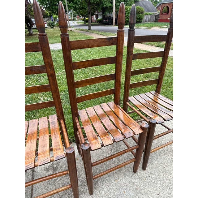 Early 1900s Ladderback and Slat Seat Dining Chairs, Set of 4 For Sale - Image 6 of 13