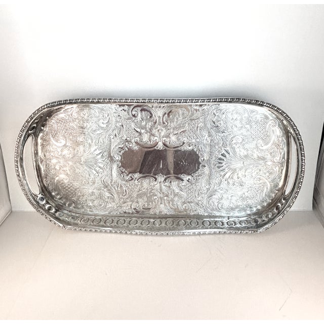 English Vintage Sheffield England Silver Plate Serpentine Oval Tray For Sale - Image 3 of 5