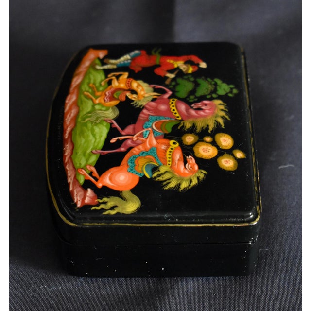 Vintage Russian Palekh Lacquer Box Humpbacked Horse Signed Hand Painted Art For Sale - Image 11 of 16