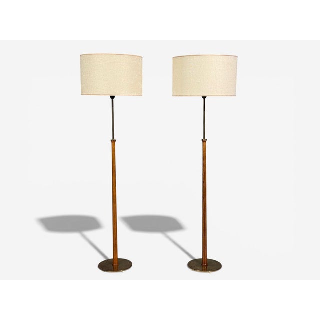 Eje Ahlgren, Bergboms, Swedish Mid-Century Modern, Floor Lamps, Teak, Polished Brass, Sweden, 1950s A pair of model G-012...