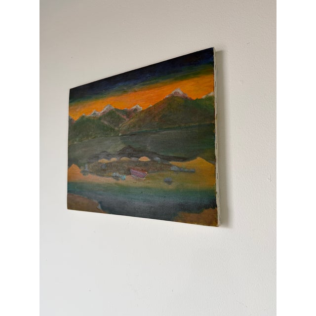 1980s Vintage Expressionist Mountain Landscape Sunset Oil Painting on Canvas – Unframed For Sale - Image 5 of 11