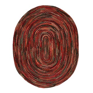 1930s Multicolor Geometric Antique American Braided Oval Rug 8' 9" X 11' Cotton Carpet For Sale
