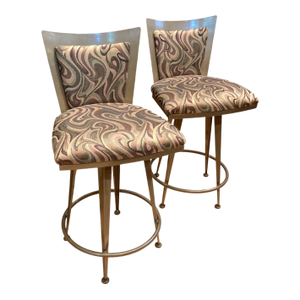 Pair of Contemporary Upholstered Counter/Bar Stools by Johnston Casuals, Bronze Tone Metal