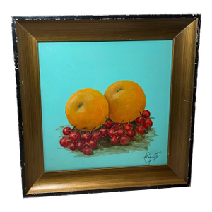 Vintage H Pauquette Fruit Orange Cherry Still Life Realism Oil Painting on Board