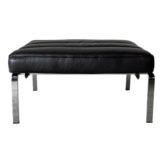 90's Italian Modern Heavy Stainless Steel and Leather Ottoman For Sale