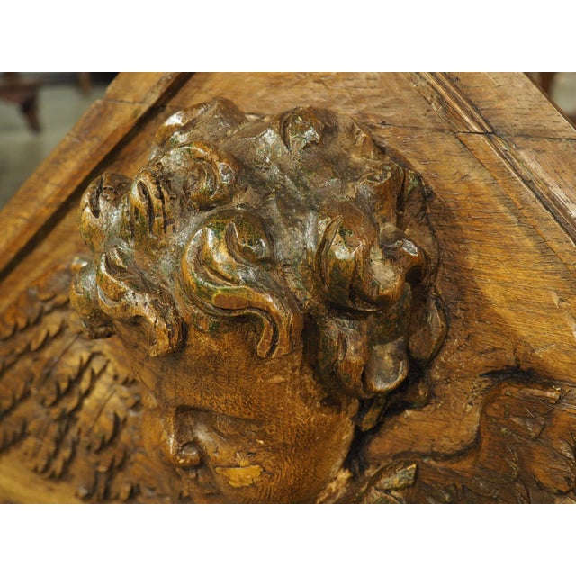 18th Century French Carved Oak Overdoor Pediment With Winged Cherub For Sale - Image 16 of 18