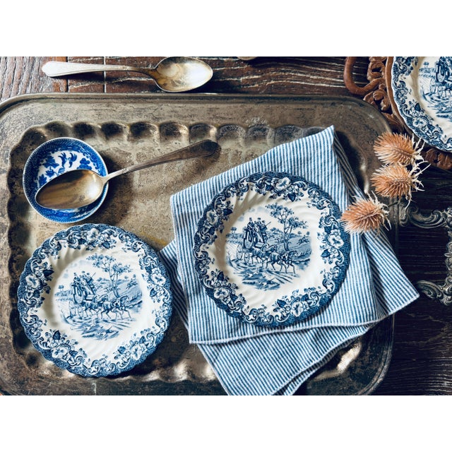 1960s Vintage Johnson Brothers Coaching Scenes Blue Bread Plates – Set of 3 For Sale - Image 5 of 11