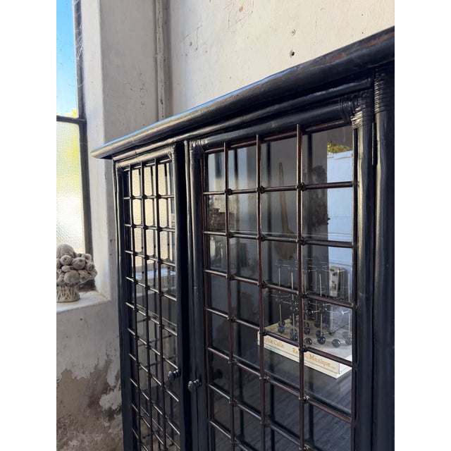 Antique Black Bamboo Glass-Fronted Bookcase, 1900s For Sale - Image 9 of 18