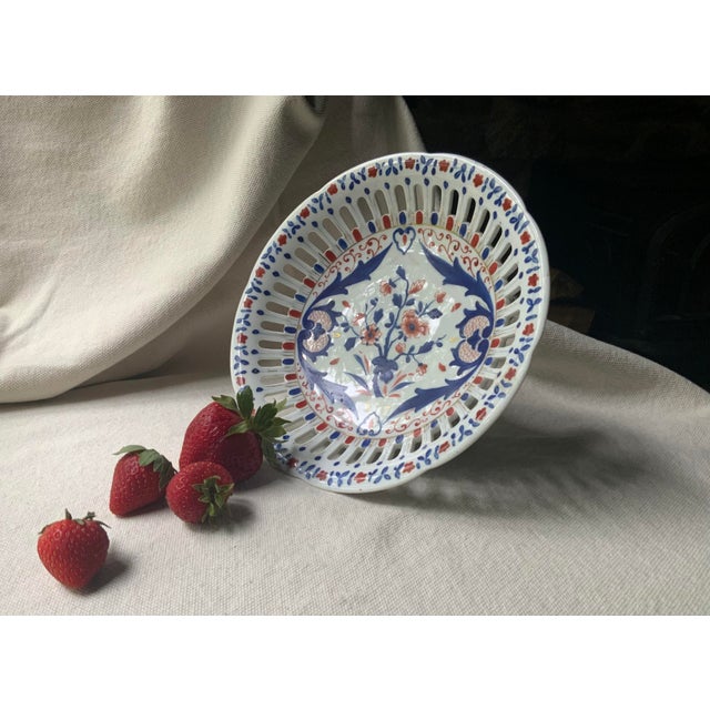 19th Century French Imari Porcelain Reticulated Compote, Hand-Painted For Sale - Image 6 of 18