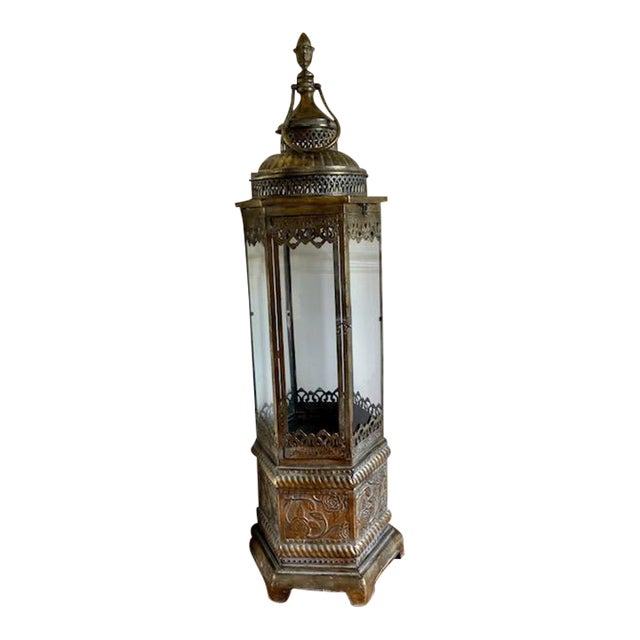 XTall Antique Gold Leaf Metal and Glass Floor Lantern Chairish