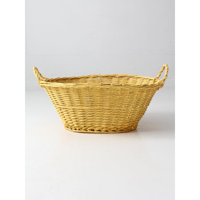 Vintage Painted Yellow Wicker Laundry Basket For Sale - Image 4 of 13