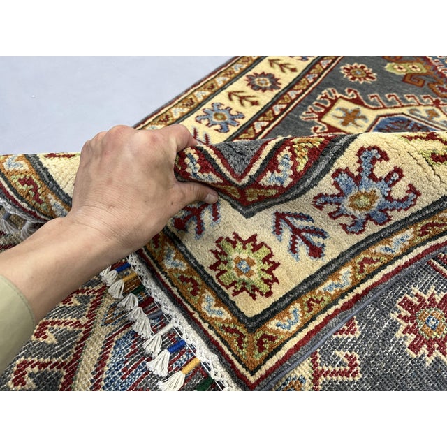 Charcoal Gray and Cream Kazak Wool Runner Rug With Tribal Motifs, 2'8" X 6'8" For Sale - Image 14 of 18