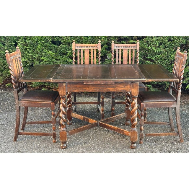Antique Wooden Dining Set, Set of 5 For Sale - Image 4 of 18