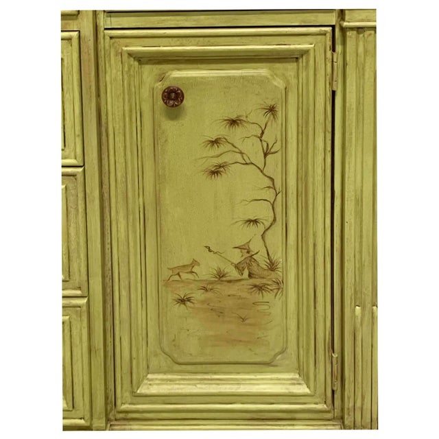 Stone 20th-C. Patina Style Hand Painted Italian Marble Top Chinoiserie Sideboard / Credenza For Sale - Image 7 of 8