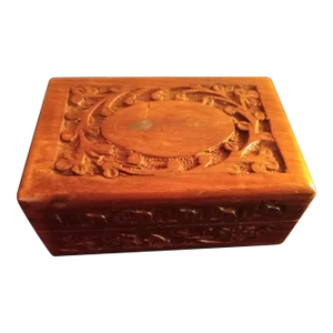 1980s Handcarved Inlay Wood Trinket Box