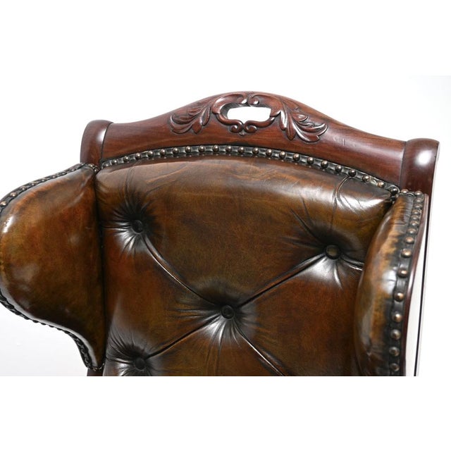 Antique William IV Leather and Walnut Wing Back Armchair, 1820s For Sale - Image 9 of 18