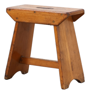 Rustic Pine Stool with Cut-Out Trestle Legs, Sweden, 1920