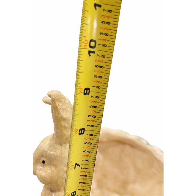 Cream Vintage Majolica-Style Easter Bunny With Cabbage – Green & Cream Crackle Glazed Ceramic Rabbit, Cottage Garden Decor For Sale - Image 8 of 9