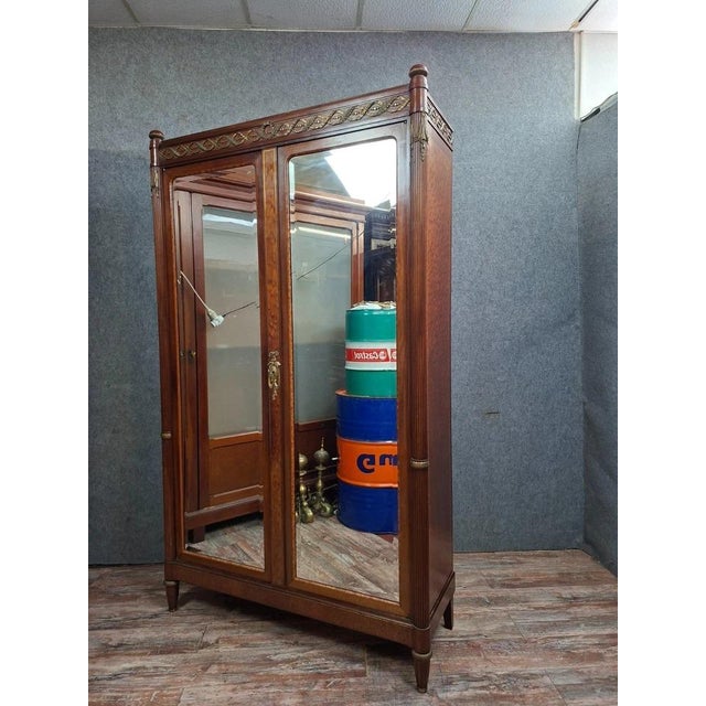Wood Late 19th Century Louis XVI Mahogany and Veneered Wardrobe with Mirror For Sale - Image 7 of 10