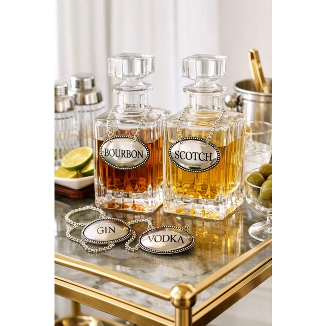English Godinger for the Bombay Company Silverplate Decanter Tags - Vintage Barware Set of 4. Great for Bar Cart, Palm Beach Chic & Grandmillennial. See Pics! For Sale - Image 3 of 6
