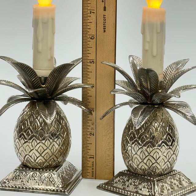 1980s Pair of Silver Plated Metal Pineapple Candle Holders by Godinger For Sale - Image 10 of 18