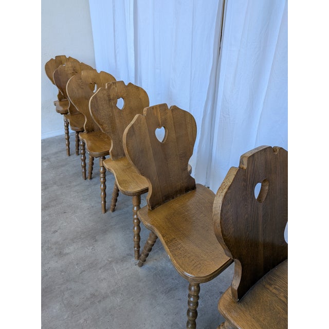 1970s Vintage Tyrolean Heart Cutout Wooden Dining Chairs, 1970s, Set of 6 For Sale - Image 5 of 18