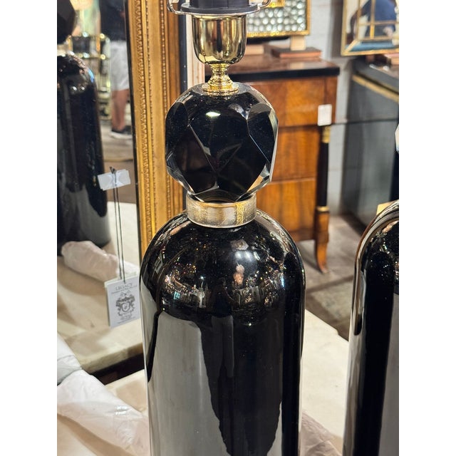 Pair of Black Murano Glass Cone Form Lamps For Sale In Dallas - Image 6 of 7