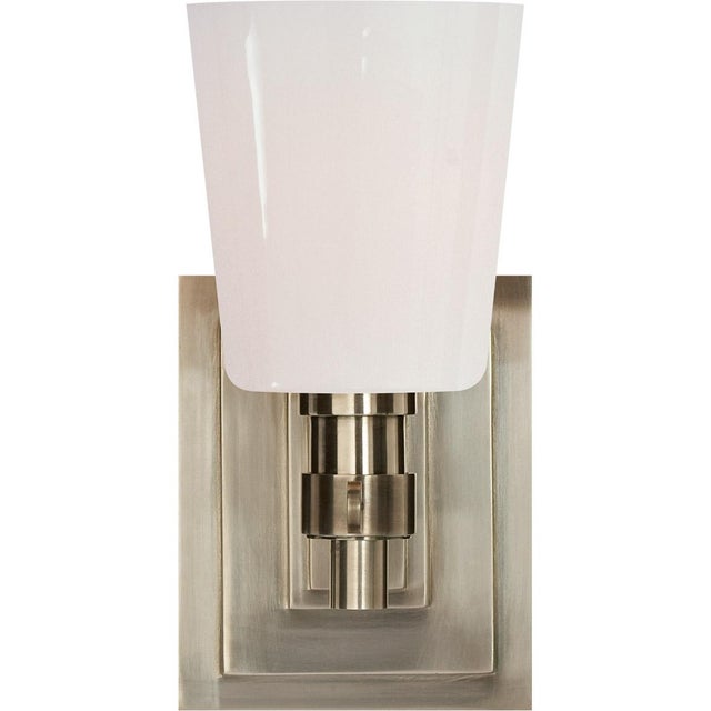Bryant Single Bath Sconce in Antique Nickel with White Glass Designer: Thomas O'Brien Height: 8" Extension: 5.5"...