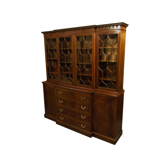 Traditional 1950s Georgian Style Inlaid Breakfront, Attributed For Sale - Image 3 of 13