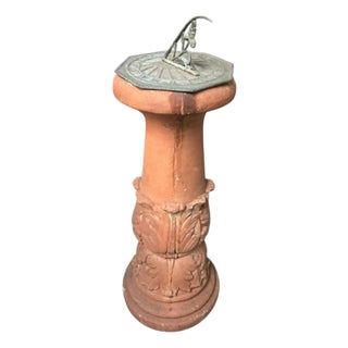 Vintage Acanthus Leaf Terracotta Pedestal Sundial For Sale