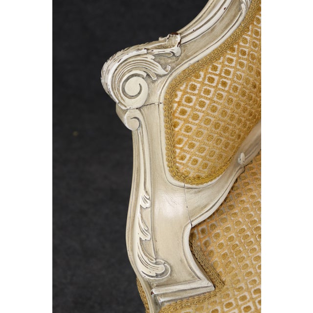 Yellow Vintage French Louis XV Style Carved Paint Decorated Settee C. 1950's For Sale - Image 8 of 9