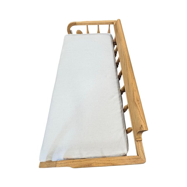 Late 18th Century Late 18th Century Gustavian Style Oak Spindle Settee With Scrolled Arms, Linen Cushion For Sale - Image 5 of 6